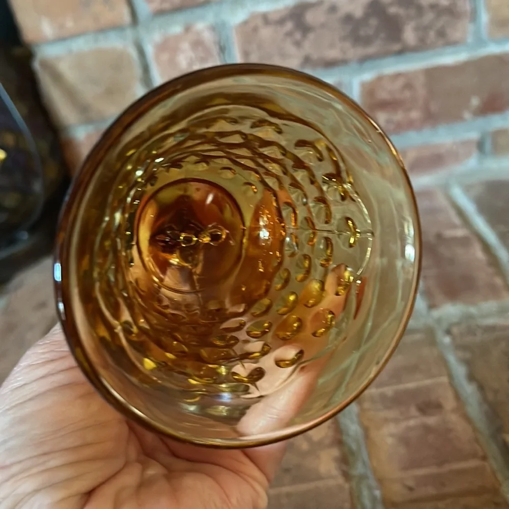 Vtg Fenton Hobnail Amber Glass Bell